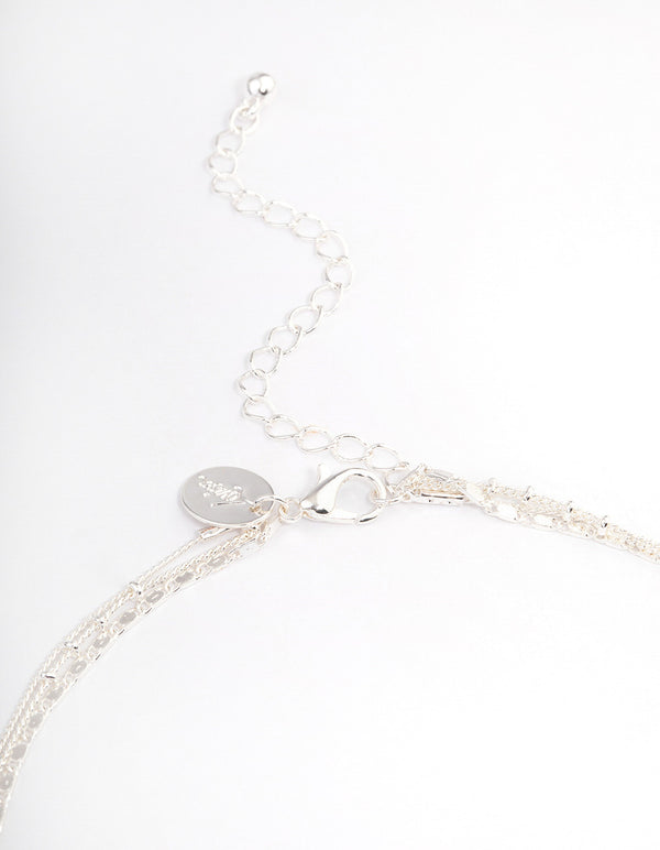 Silver Plated Fine Triple Layered Beaded Disc Necklace