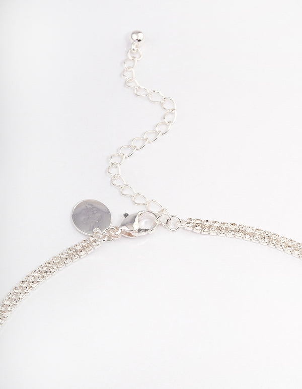 Silver Plated Diamante Double Layer Choker