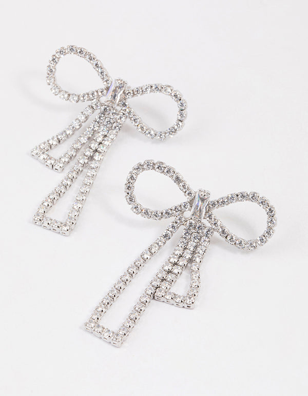 Silver Cubic Zirconia Statement Bow Drop Earrings