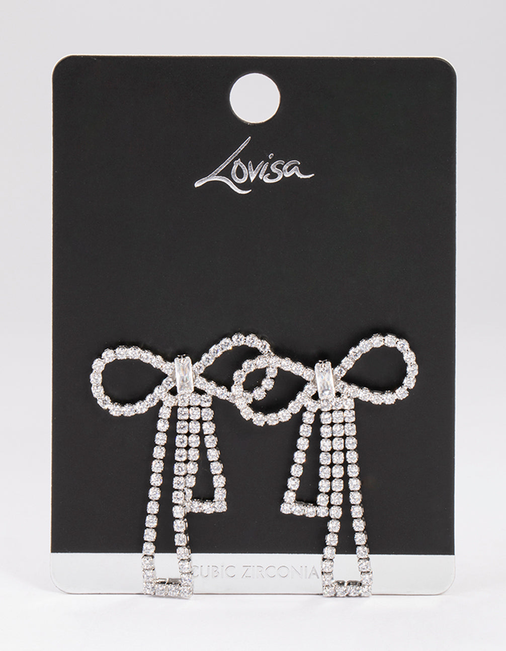 Silver Cubic Zirconia Statement Bow Drop Earrings