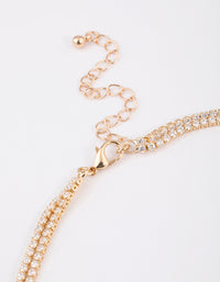 Gold Cubic Zirconia Double Row Split Y-Shaped Necklace - link has visual effect only