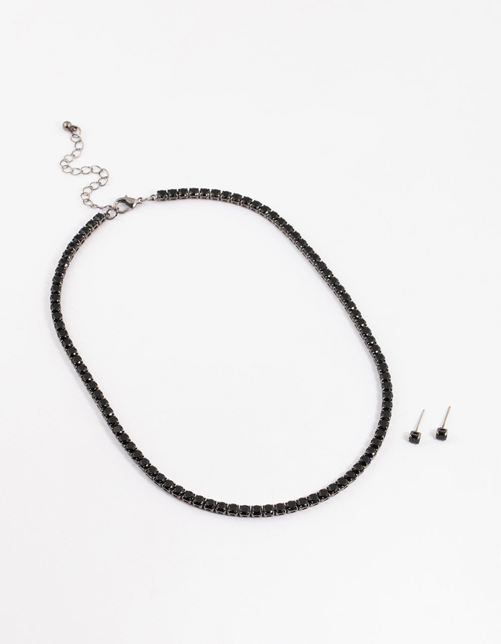 Gunmetal Cubic Zirconia Round Cup Chain Earring & Necklace Set