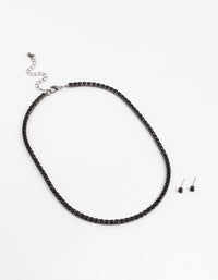 Gunmetal Cubic Zirconia Round Cup Chain Earring & Necklace Set - link has visual effect only