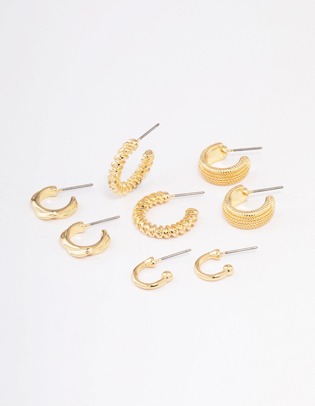 Gold Plated Textured Chunky Hoop Earrings 4-Pack