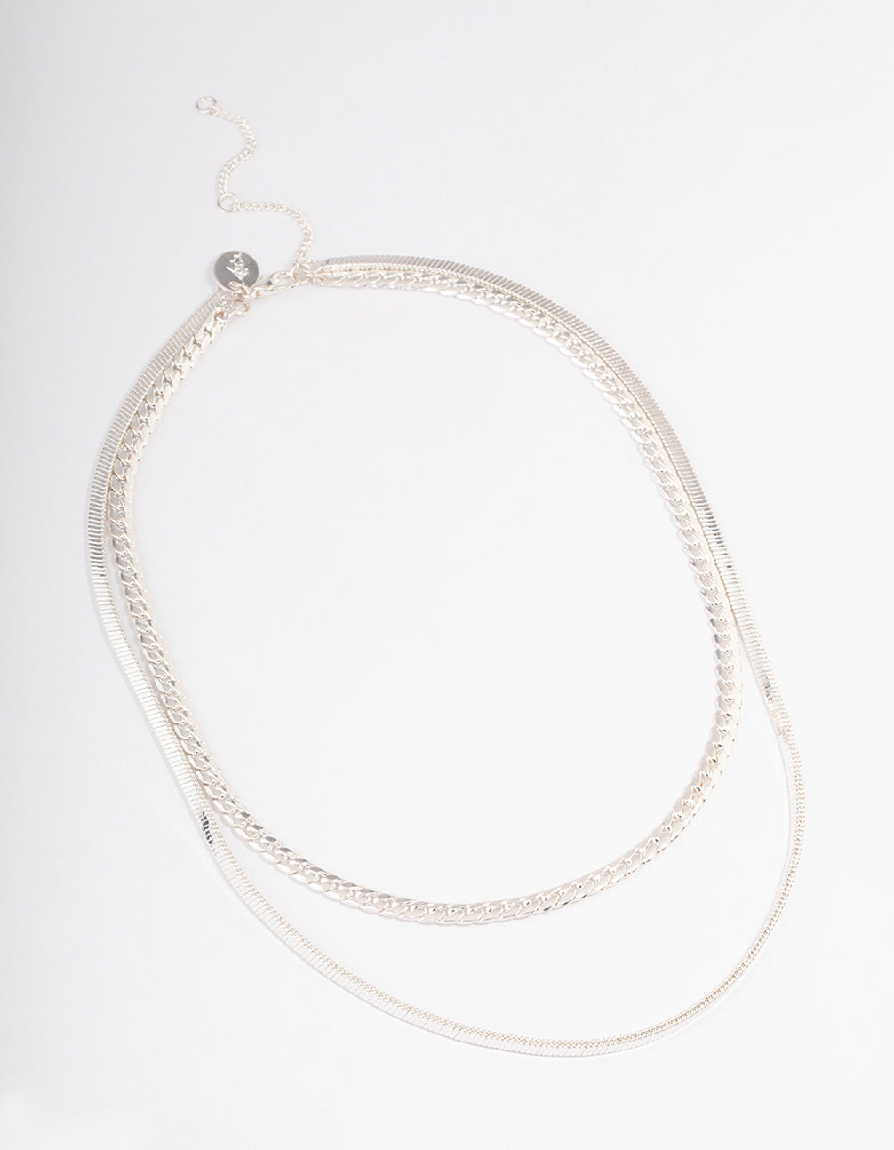 Silver Plated Herringbone & Snake Chain Layered Necklace