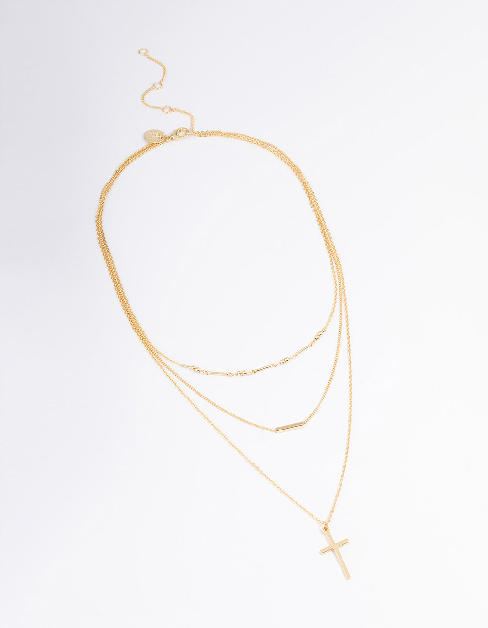 Gold Plated Layer Bar & Cross Necklace