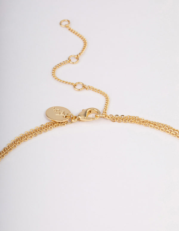 Gold Plated Layer Bar & Cross Necklace