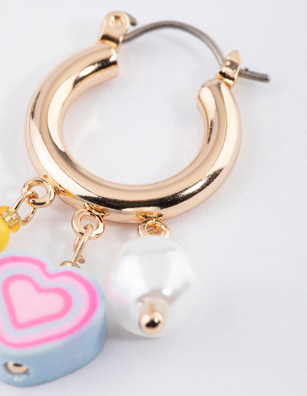 Gold Beaded Tassel Hoop Earrings