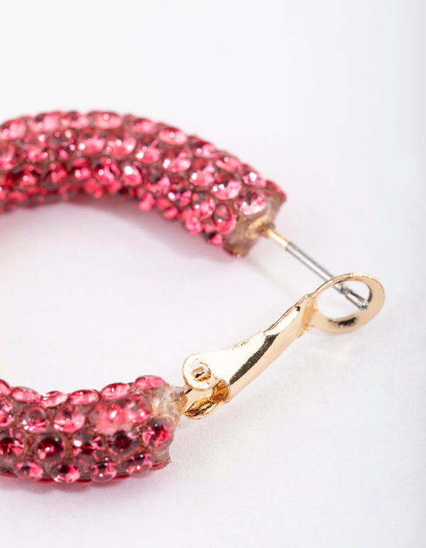 Coated Pink Jet Crusted Hoop Earrings