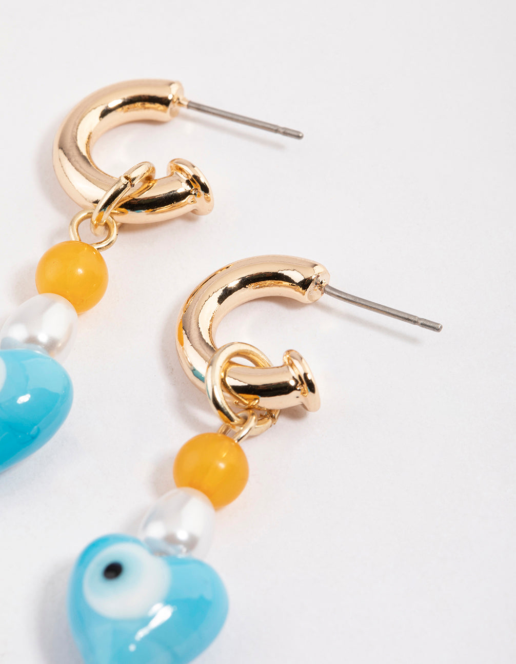 Gold Evil Eye & Heart Drop Earrings