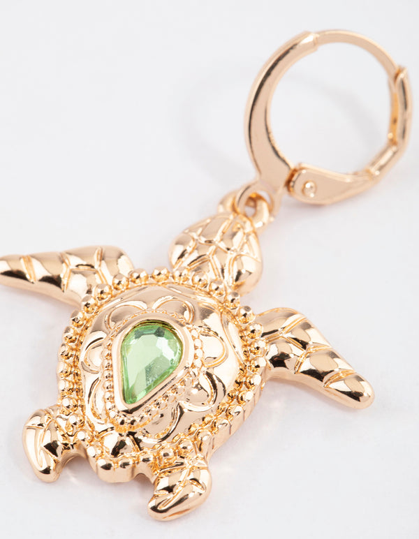 Gold Sea Turtle Drop Earrings