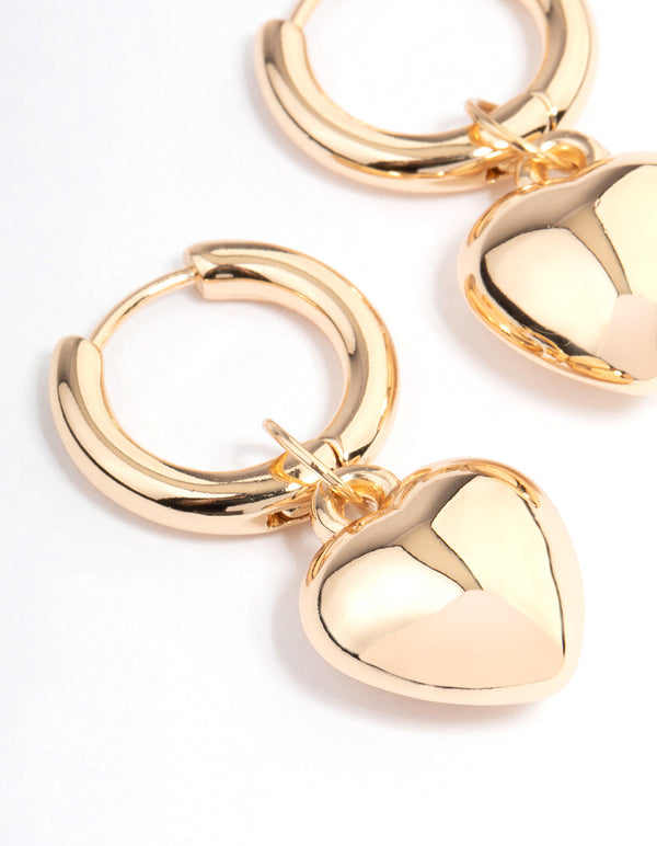 Gold Puffy Heart Hoop Earrings