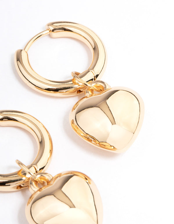 Gold Puffy Heart Hoop Earrings