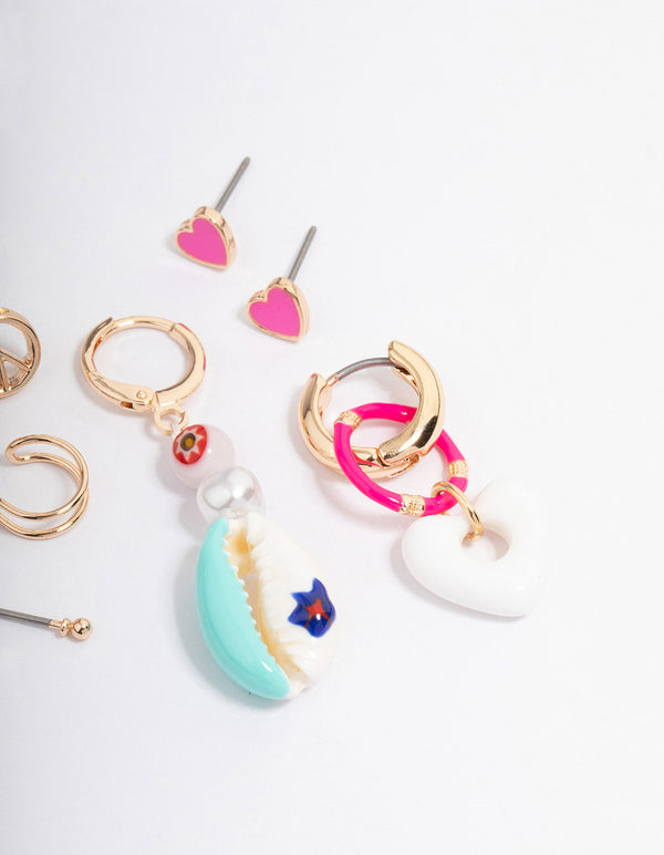 Gold Heart & Peace Earrings 4-Pack