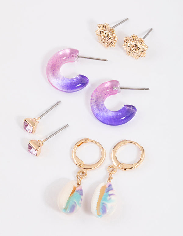 Gold Tie Dye Shell Earrings 4-Pack