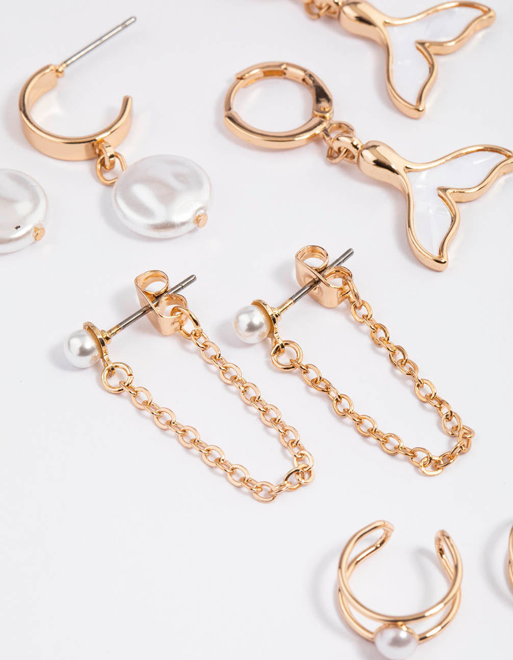 Gold Pearly Fin Earrings 4-Pack