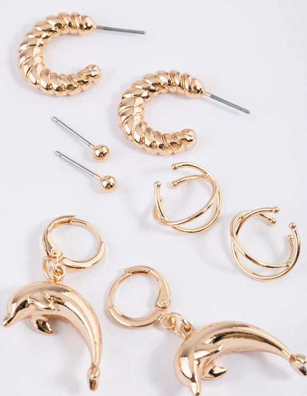 Golden Dolphin Earrings 4-Pack