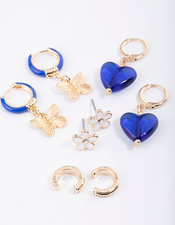 Gold Butterfly & Daisy Earrings 4-Pack