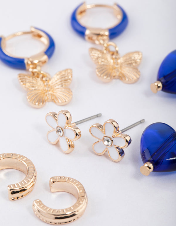 Gold Butterfly & Daisy Earrings 4-Pack