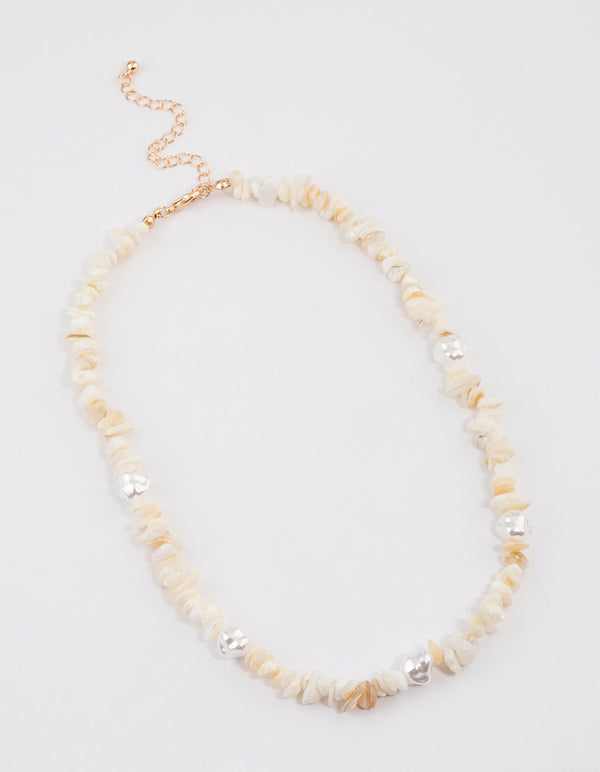 Gold Pearly Puka Necklace