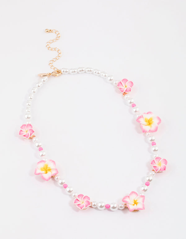 Gold Hibiscus Pearl Necklace