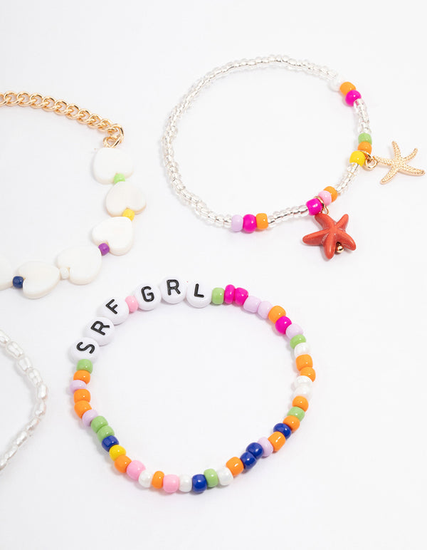 Beaded Starfish Heart Bracelet 4-Pack