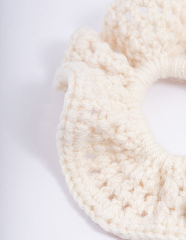 Fabric Cream Knitted Hair Scrunchie