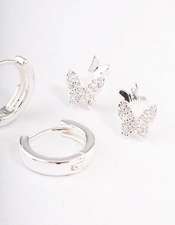 Silver Plated Cubic Zirconia Double Butterfly Earring Pack