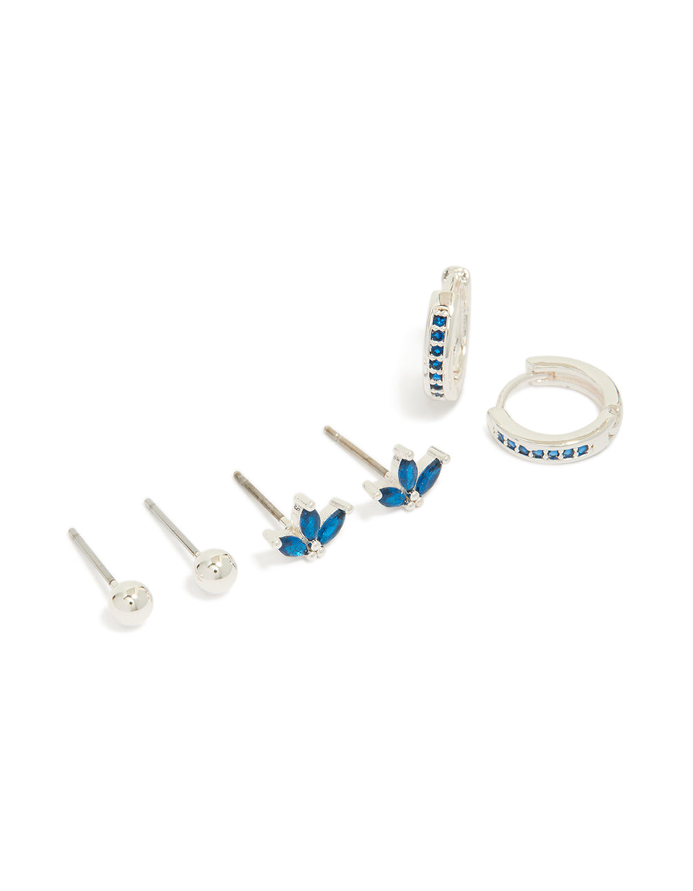 Silver Plated Brass  Cubic Zirconia Marquise Stud & Huggie Earrings Pack