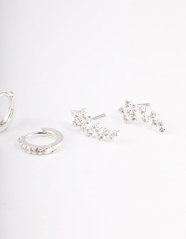 Silver Plated Brass  Cubic Zirconia Daisy Chain Earrings Pack