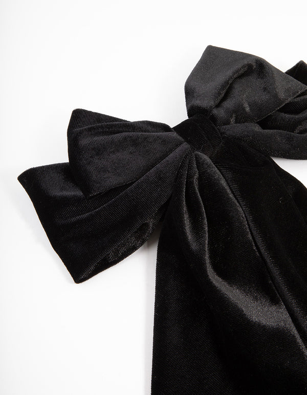 Black Fabric Velvet Drop Bow Clip