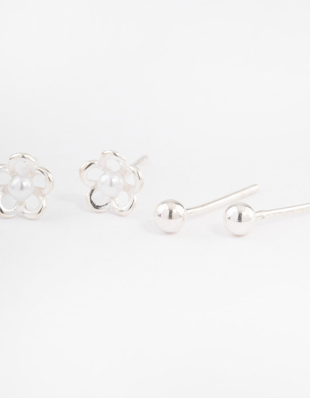 Sterling Silver Pearl Flower Stud Earring Pack