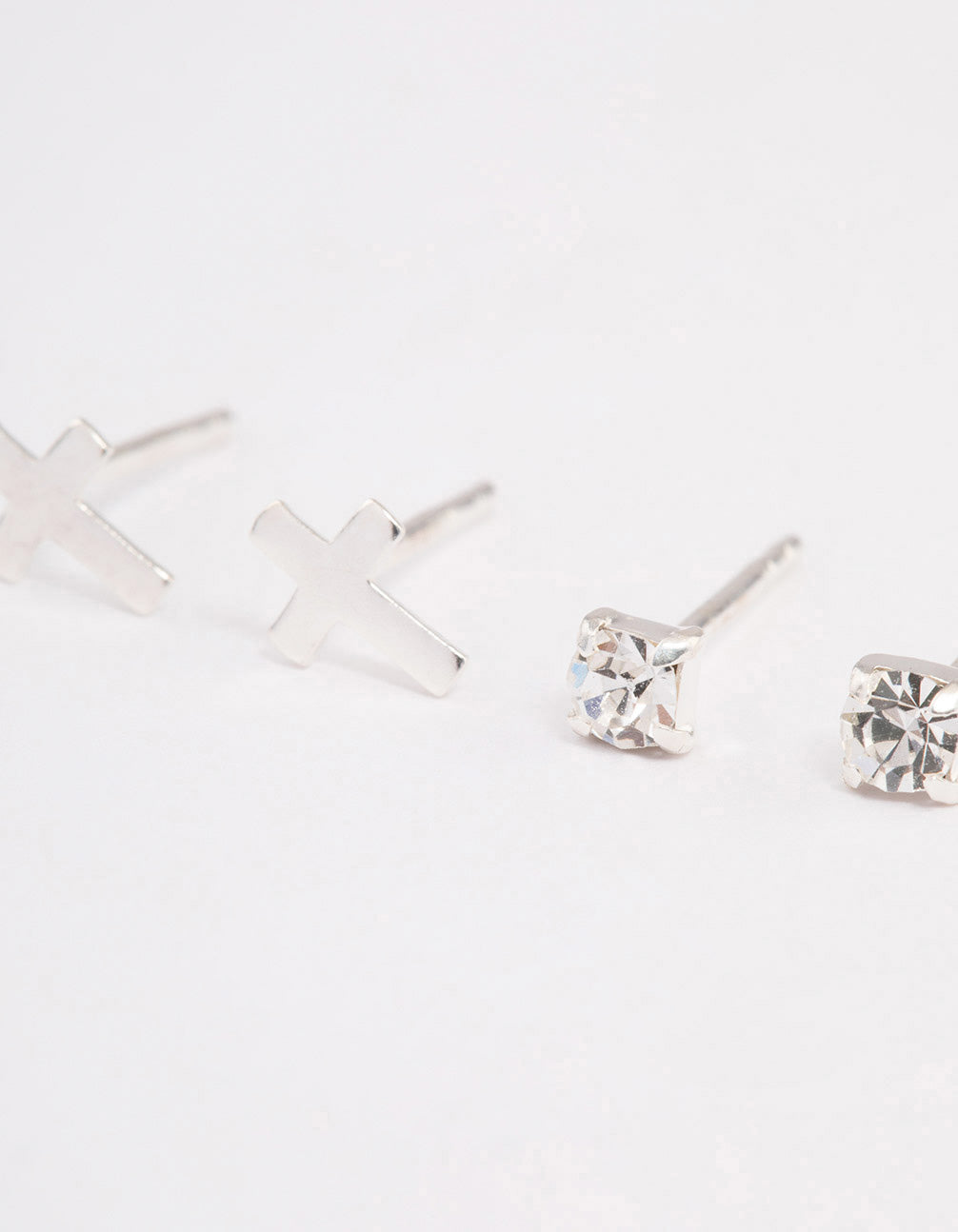 Sterling Silver Diamante Stud & Cross Earring Pack