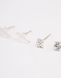 Sterling Silver Diamante Stud & Cross Earring Pack - link has visual effect only