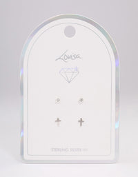 Sterling Silver Diamante Stud & Cross Earring Pack - link has visual effect only