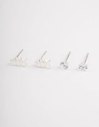Sterling Silver Diamante & Fish Stud Earring Pack - link has visual effect only