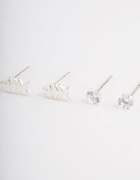 Sterling Silver Diamante & Fish Stud Earring Pack - link has visual effect only
