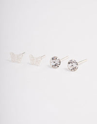 Sterling Silver Diamante & Butterfly Earring Pack - link has visual effect only