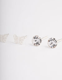 Sterling Silver Diamante & Butterfly Earring Pack - link has visual effect only