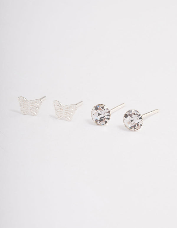 Sterling Silver Diamante & Butterfly Earring Pack