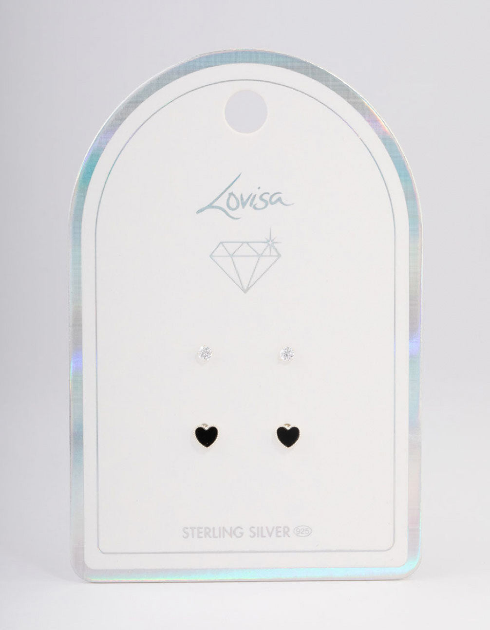 Sterling Silver Diamante & Black Heart Stud Earring Pack