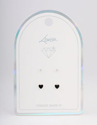 Sterling Silver Diamante & Black Heart Stud Earring Pack - link has visual effect only