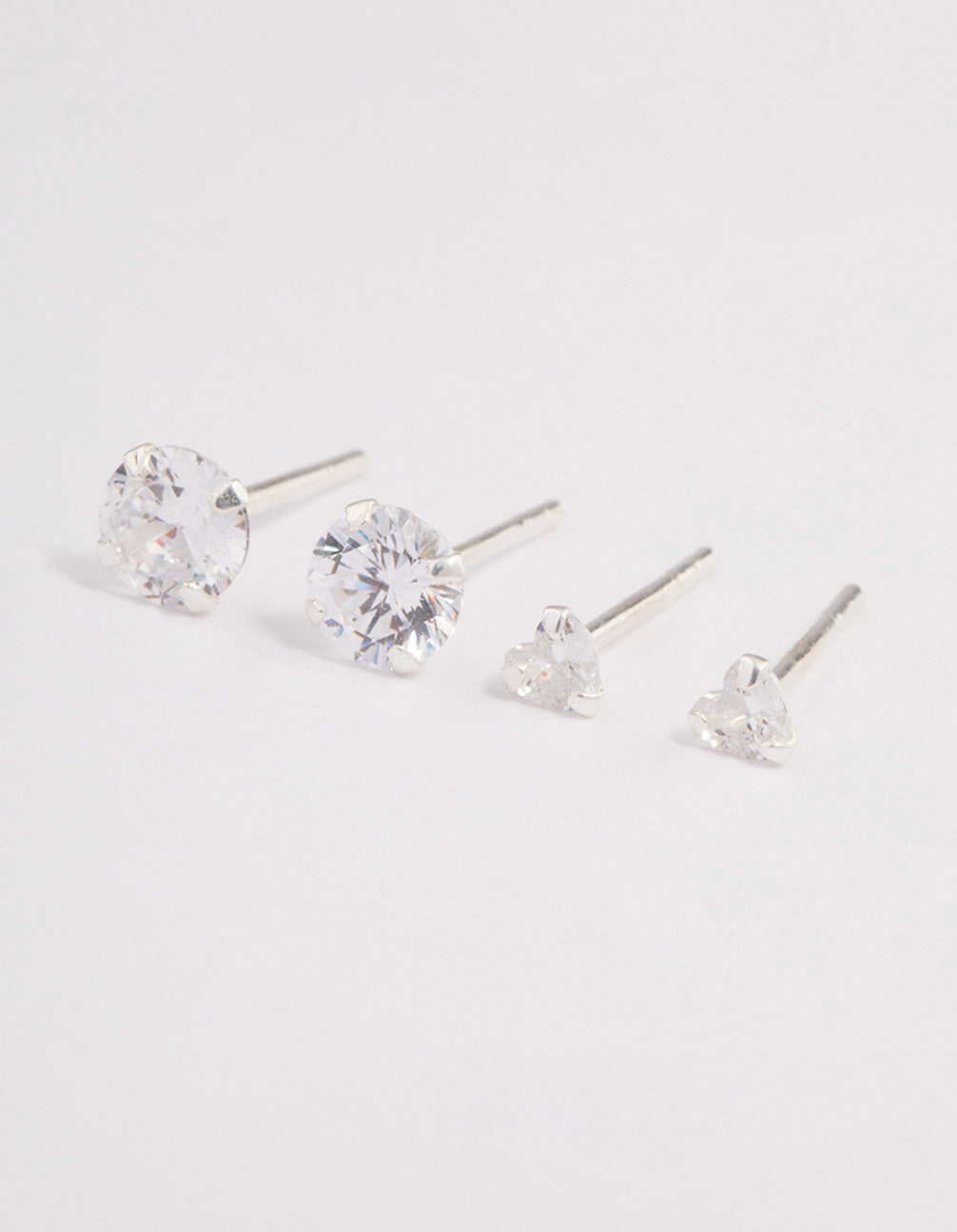 Sterling Silver Diamante Heart Stud Earring Pack