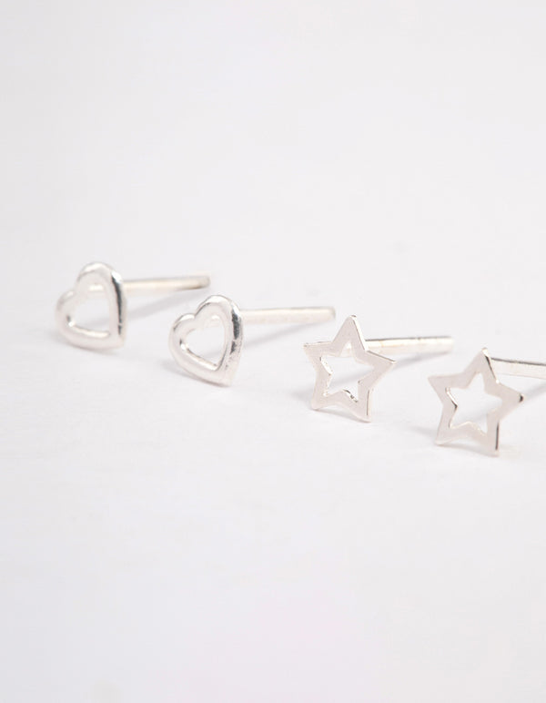 Sterling Silver Cut Out Star & Heart Earring Pack