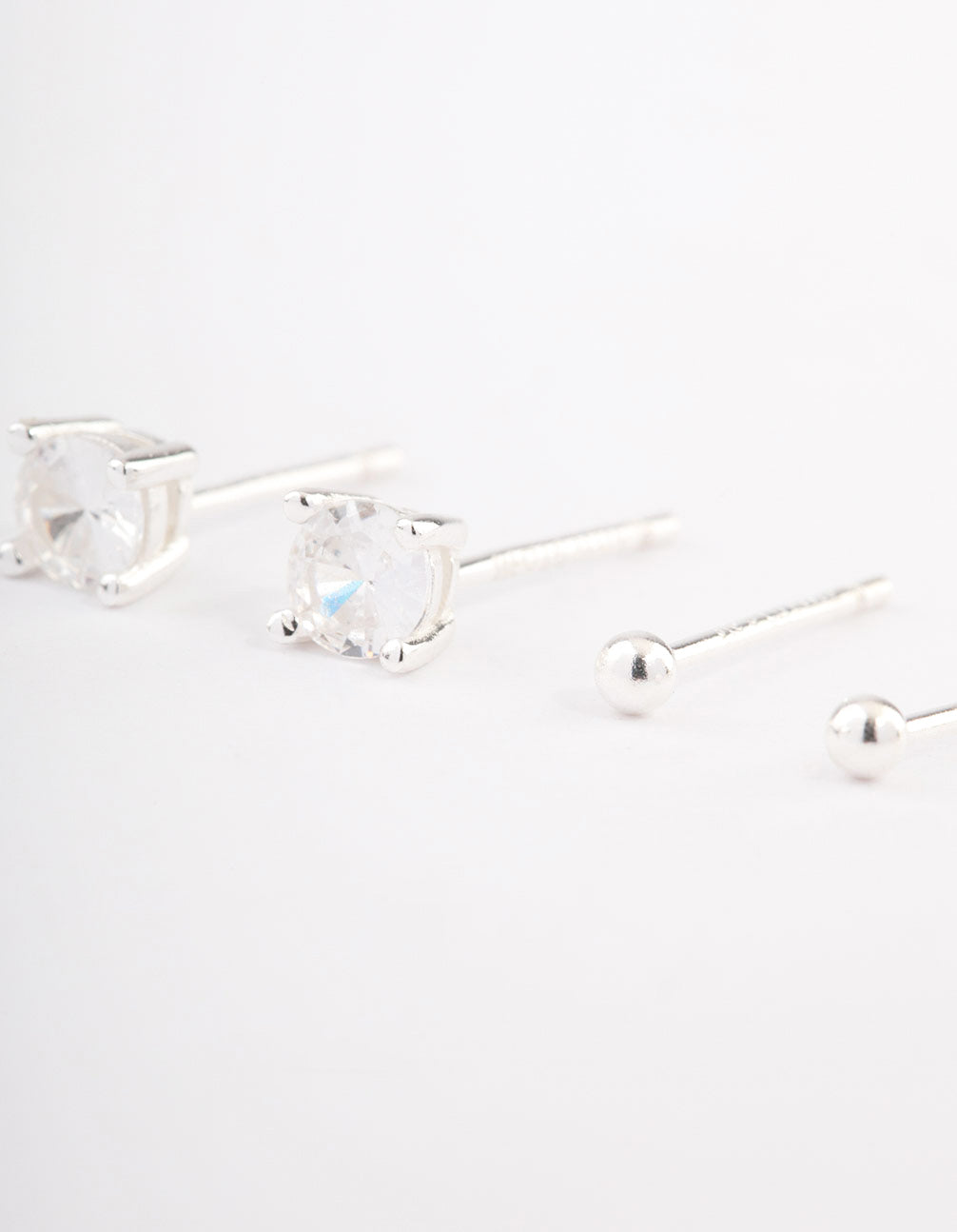 Sterling Silver Plain & Diamante Stud Earring Pack