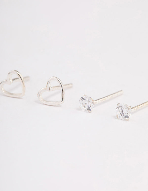 Sterling Silver Cut Out Heart Stud Earring Pack