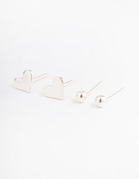Sterling Silver Puffy Heart & Stud Earring Pack - link has visual effect only