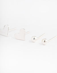 Sterling Silver Puffy Heart & Stud Earring Pack - link has visual effect only