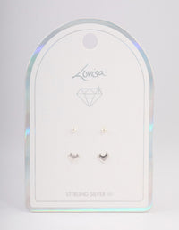 Sterling Silver Puffy Heart & Stud Earring Pack - link has visual effect only