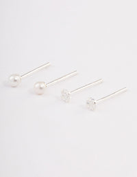 Sterling Silver Pearl & Diamante Stud Earring Pack - link has visual effect only
